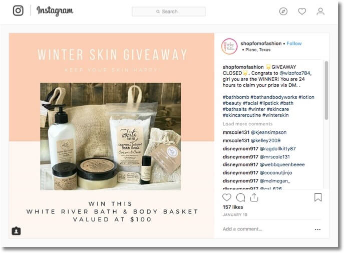 Instagram winter giveaway health beauty