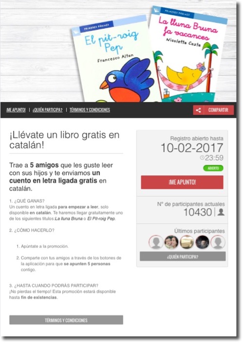 Screenshot of the Boolino recruitment contest home page. The banner image shows several books available for young readers. The text below explains how to enter, with a countdown to the end of the contest and a live list of participants.