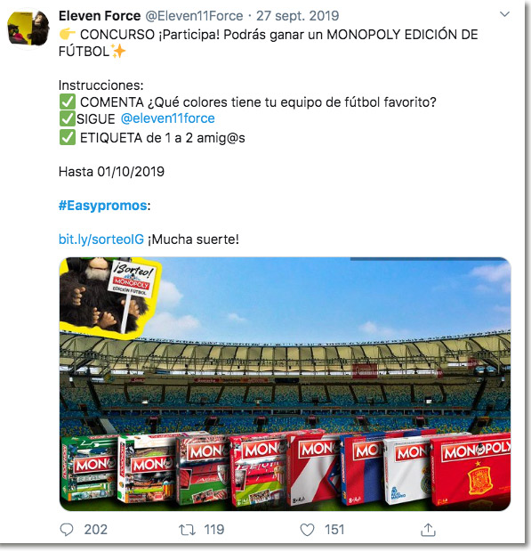 ejemplo de sorteo de comentarios en Twitter