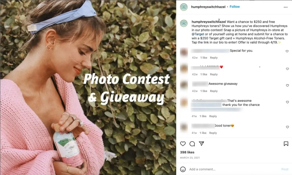 Ejemplo de sorteo y concurso en Instagram