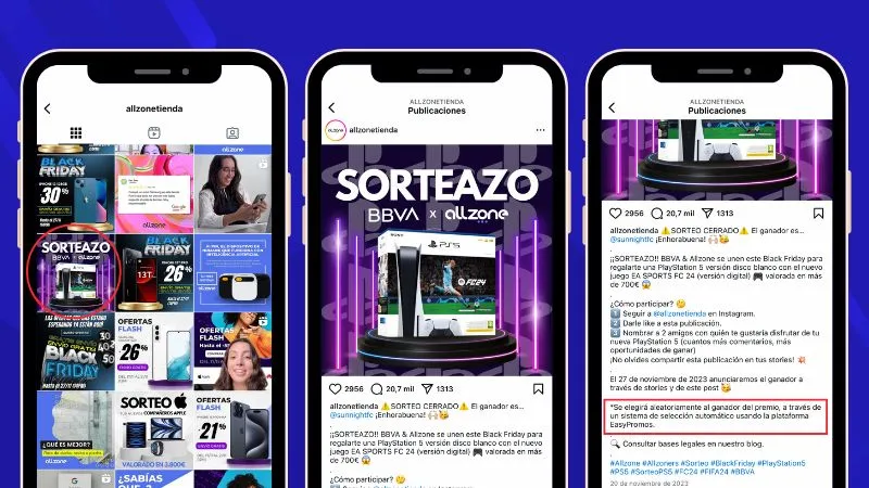 ejemplo de sorteo en Instagram de All Zone